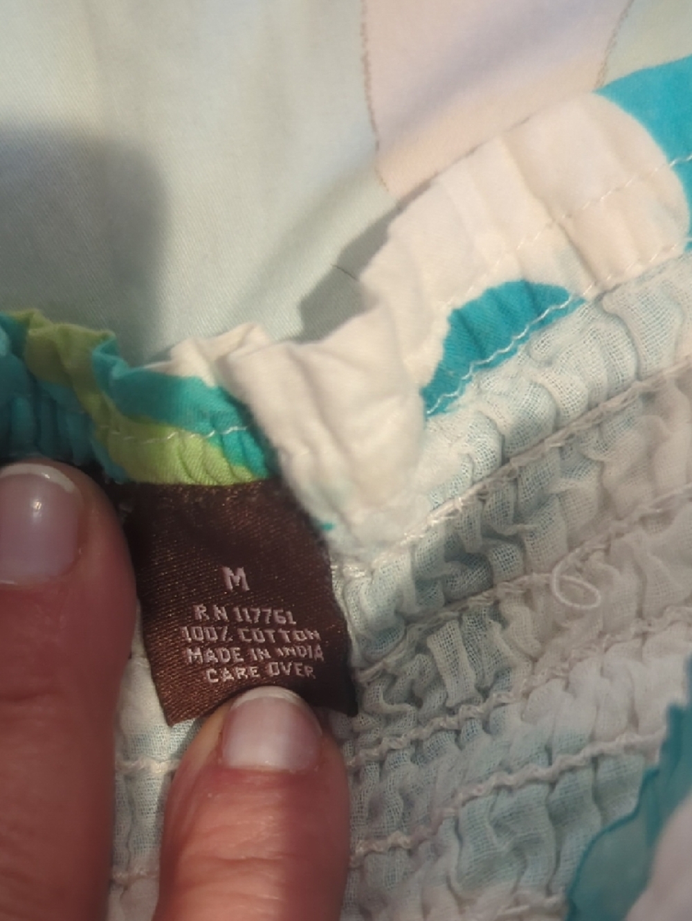 💯 Indian Cotton Green & White Printed Sundress With Slip - Picture 11 of 12